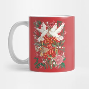 Christmas peace on earth doves botanical floral greenery Mug